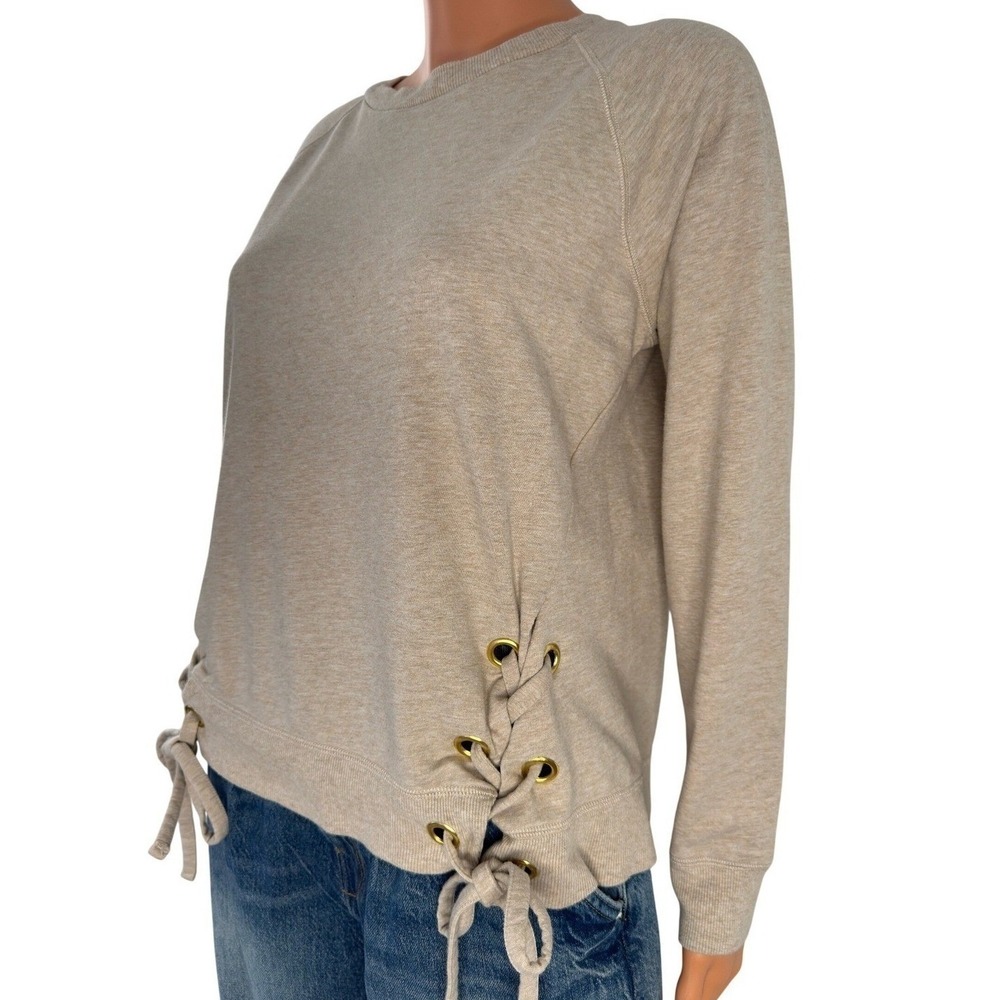 Michael Kors Womens Oatmeal Heather Lace Up Side Grommet Sweatshirt Small Beige - Picture 3 of 12